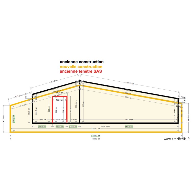 vue de côté des pignons en surprojection. Plan de 0 pièce et 0 m2