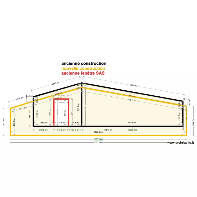 vue de c&ocirc;t&eacute; des pignons en surprojection. Plan de 