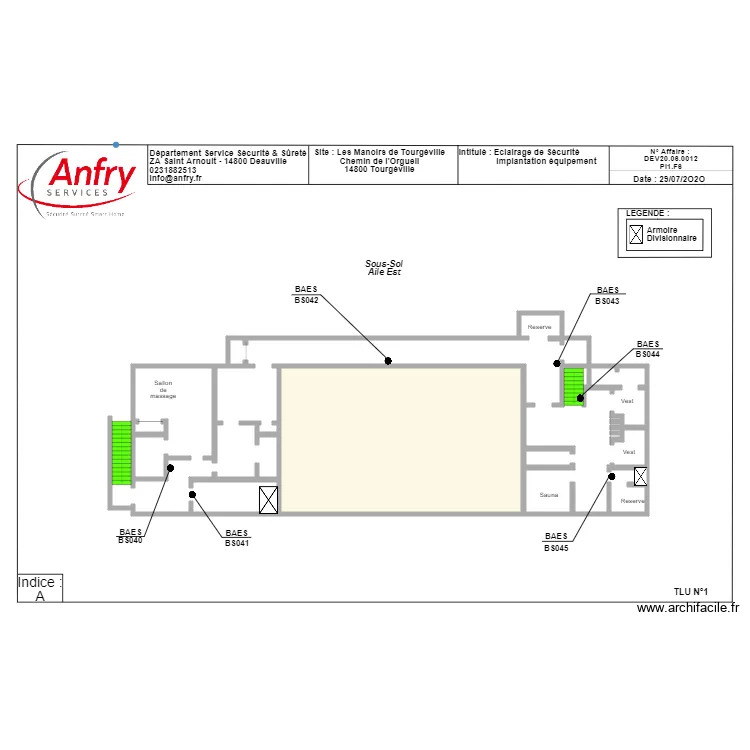 Manoir de tourg&eacute;ville sous sol aile est. Plan de 
