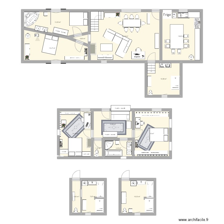 Villiers essai 2. Plan de 14 pièces et 160 m2