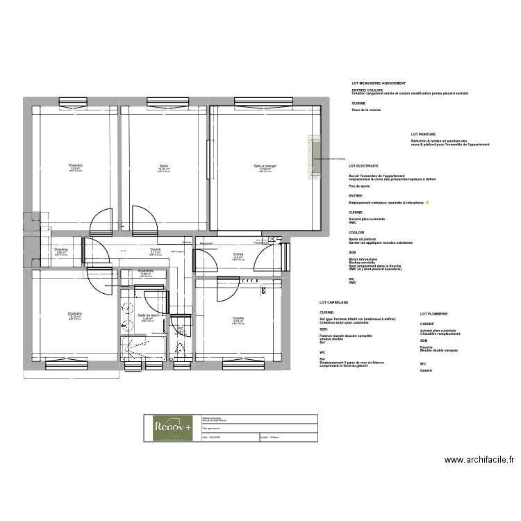 Projet Carmélites plan complet. Plan de 11 pièces et 84 m2