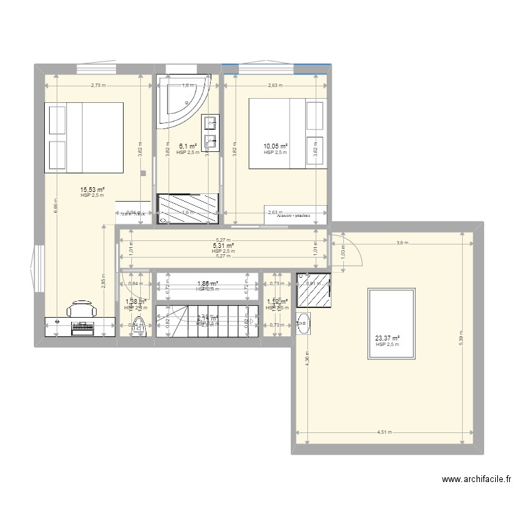 Projet KrysDeRoy Etage. Plan de 9 pièces et 67 m2