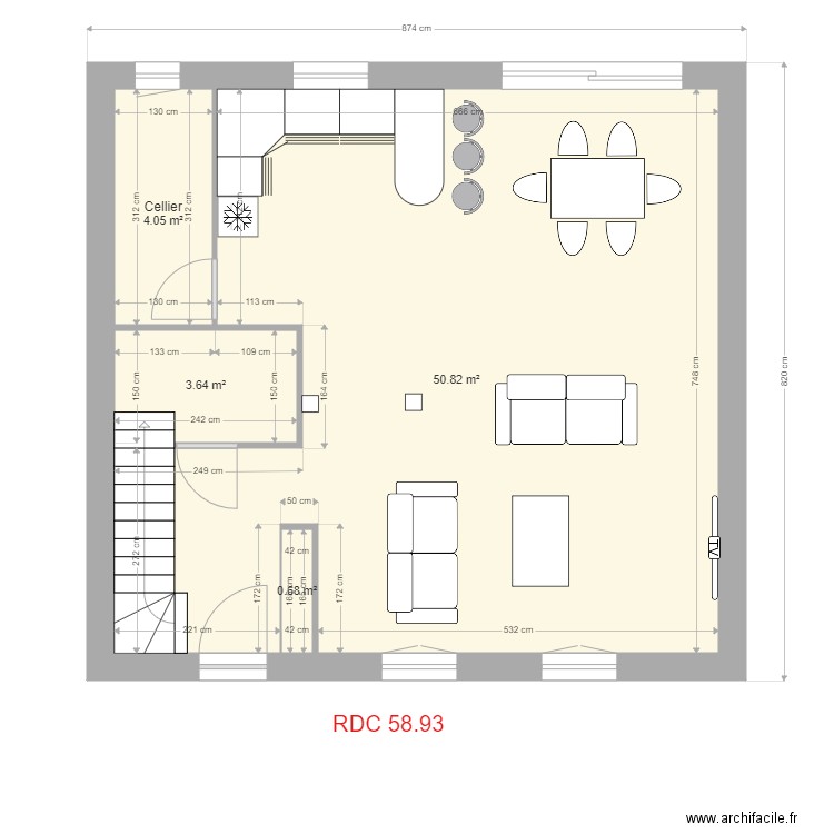 vellumylum rdc plailly SANS CH RDC. Plan de 4 pièces et 59 m2