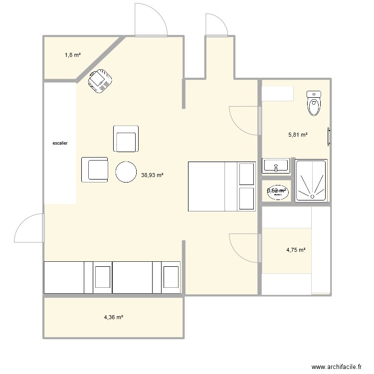 grenierter1t. Plan de 6 pièces et 56 m2