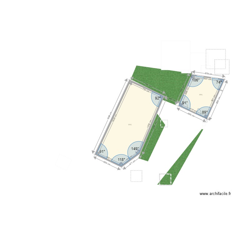 Plan de masse aménagé. Plan de 2 pièces et 168 m2