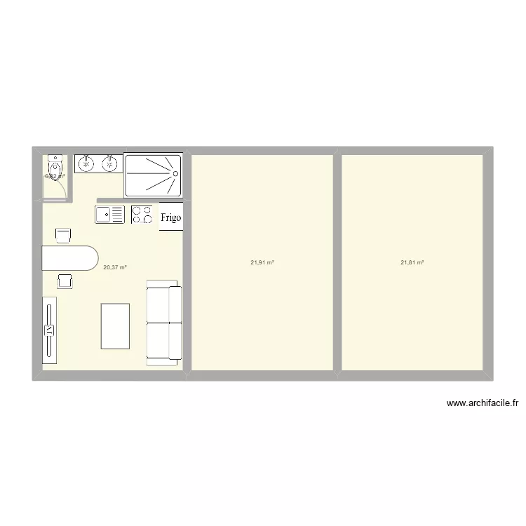 STUDIO 22M&sup2;. Plan de 
