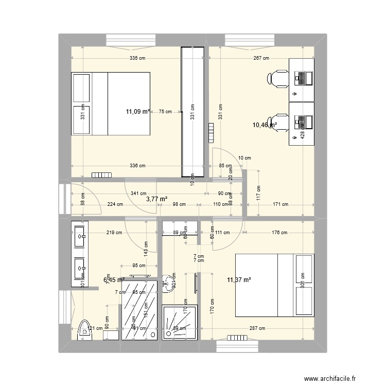 32RDS CHAMBRES V5. Plan de 5 pièces et 43 m2