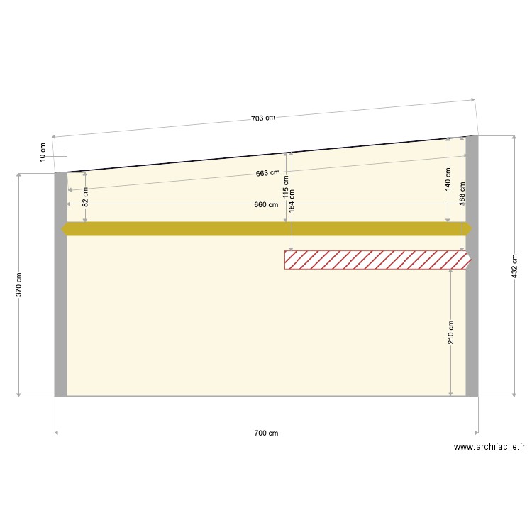 hauteur. Plan de 2 pièces et 24 m2