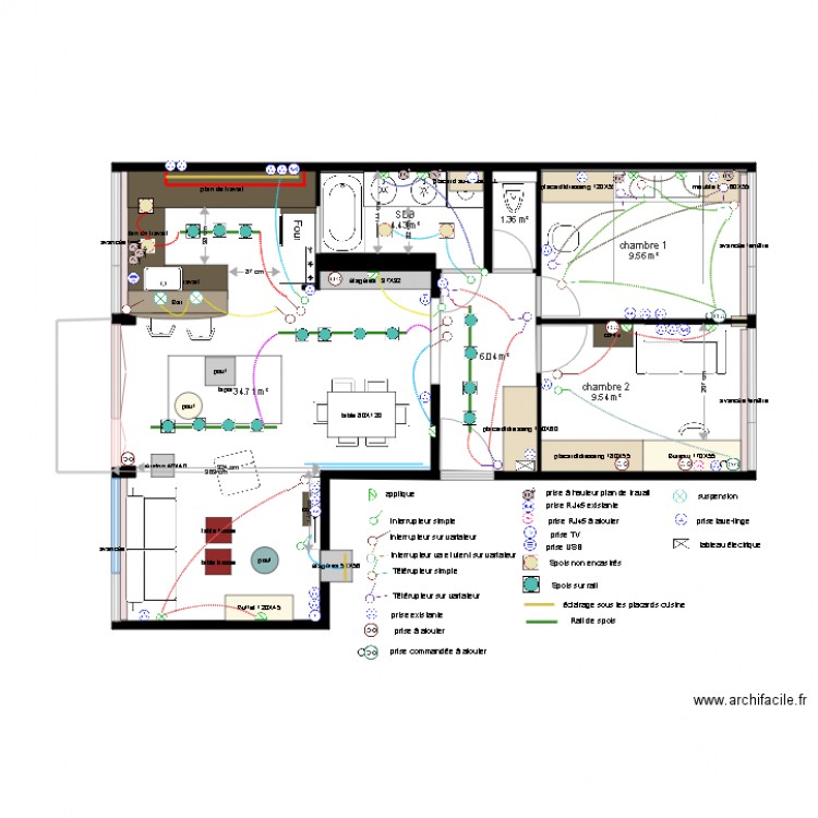 Projet plan électrique Appartement Meriam Zrelli. Plan de 0 pièce et 0 m2