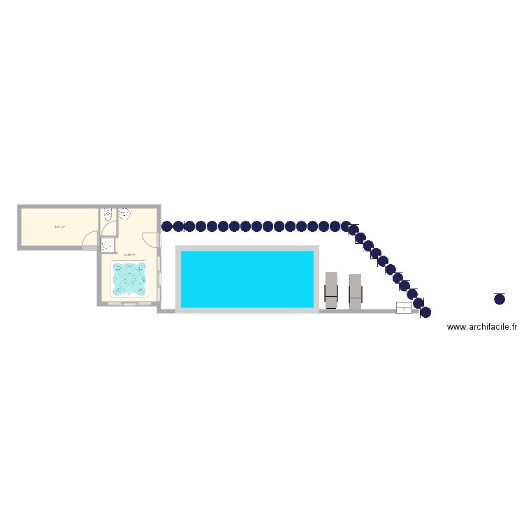 piscine maison . Plan de 2 pièces et 23 m2