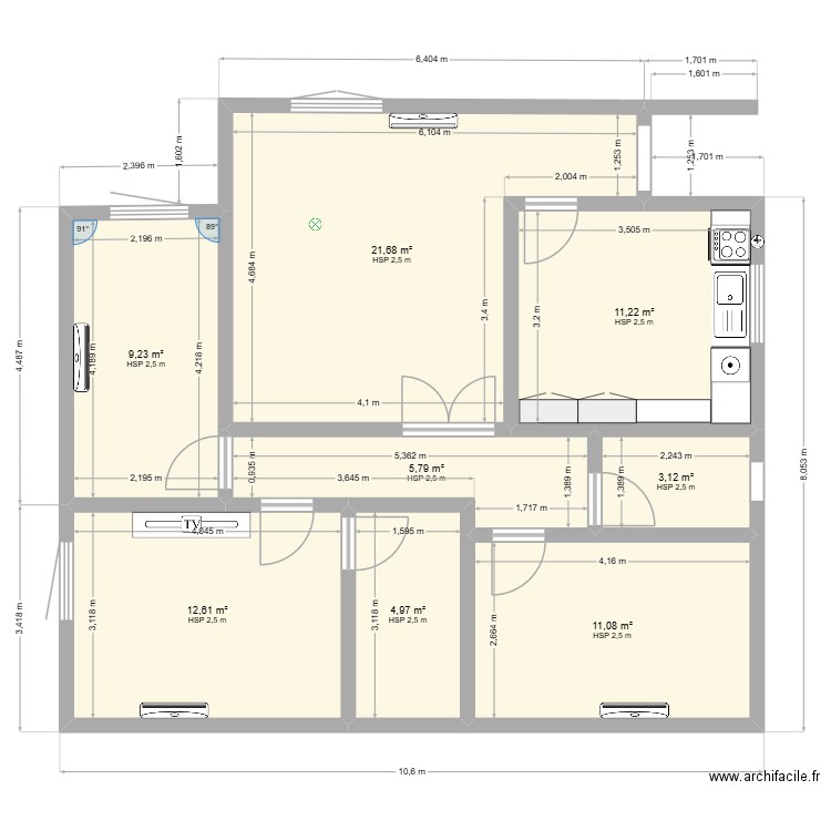 iiol 2. Plan de 8 pièces et 80 m2