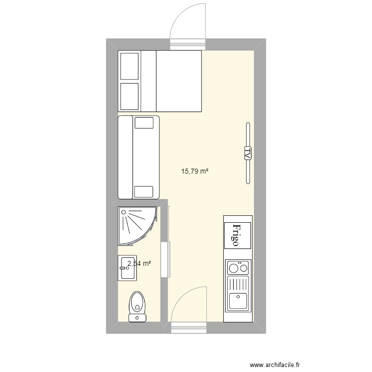 Porcheville Annexe. Plan de 2 pièces et 18 m2