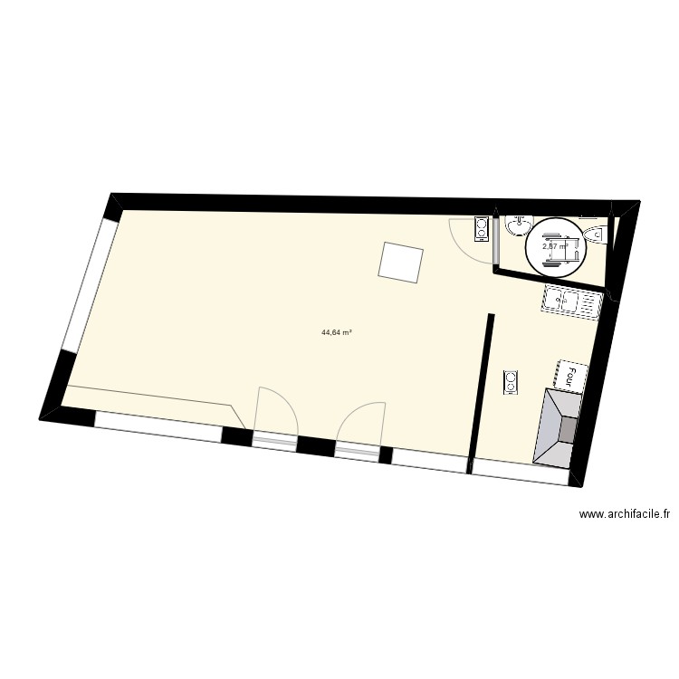 le club. Plan de 3 pièces et 48 m2
