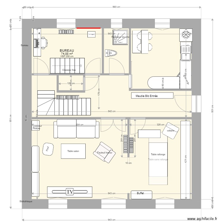 Les Myrthes RdC meubles 2. Plan de 1 pièce et 75 m2