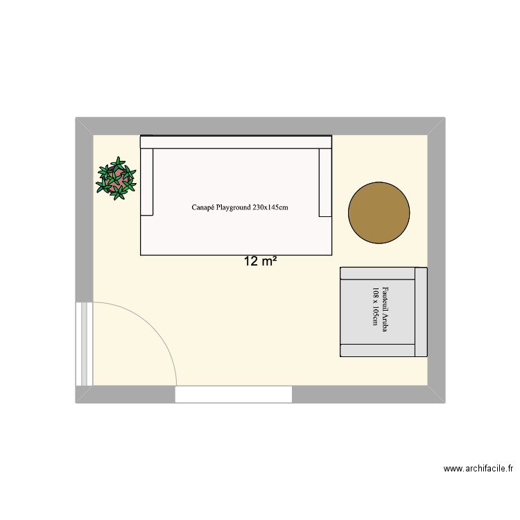 Mina. Plan de 1 pièce et 12 m2
