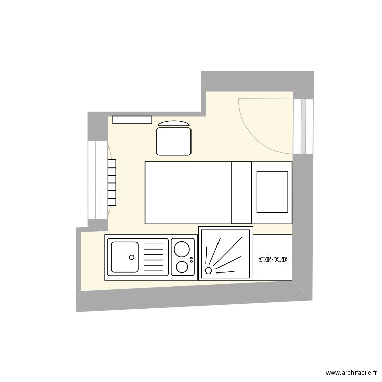 Chambre de bonne 2 nuit. Plan de 1 pièce et 6 m2