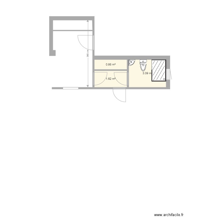 Pasteur 1 Entrée wc. Plan de 3 pièces et 6 m2