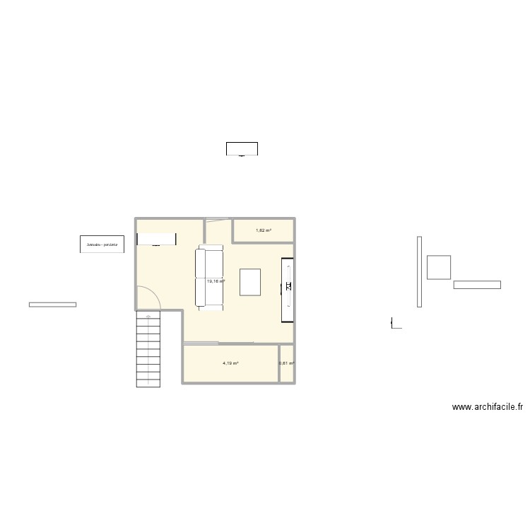 Chambre. Plan de 4 pièces et 26 m2