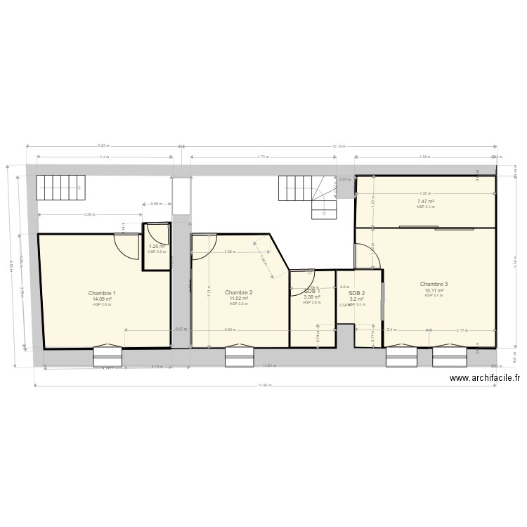 PJ ETAGE d cot ouvertures. Plan de 11 pièces et 145 m2