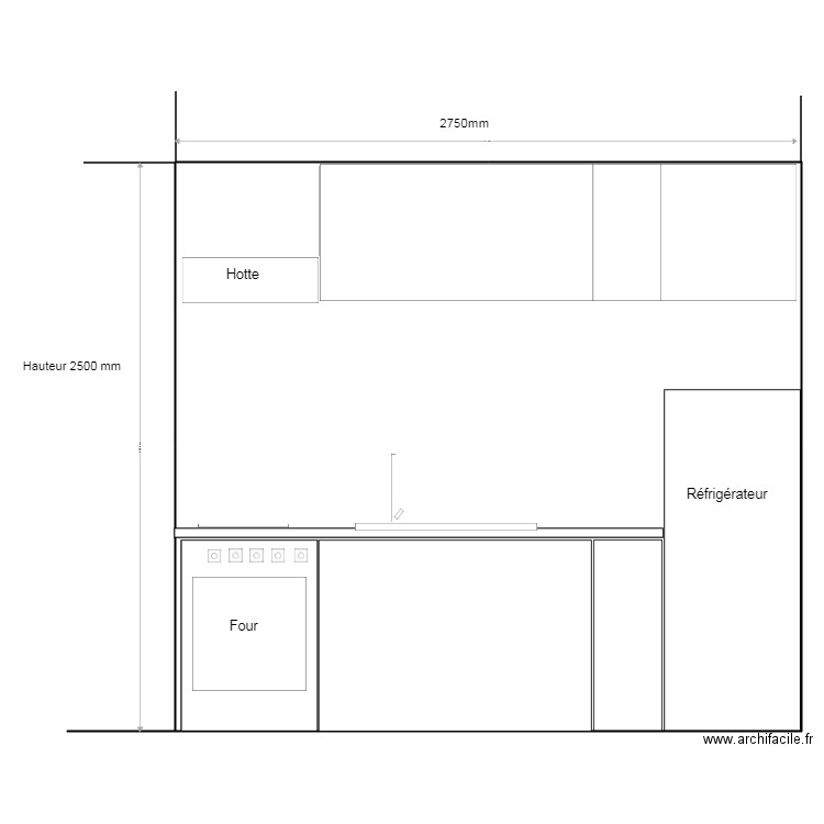 Plan de face cuisine studio. Plan de 0 pièce et 0 m2