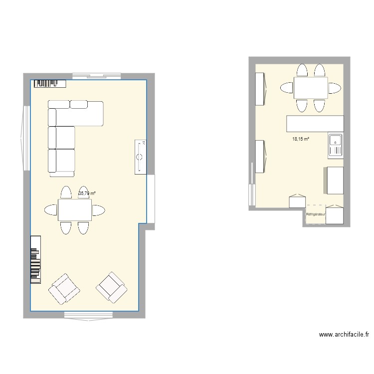 house. Plan de 2 pièces et 54 m2