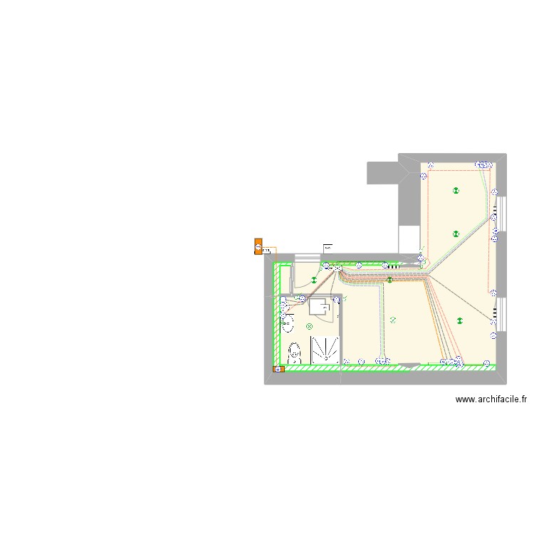 COURBET RDC Electricité Coupe STUDIO. Plan de 0 pièce et 0 m2