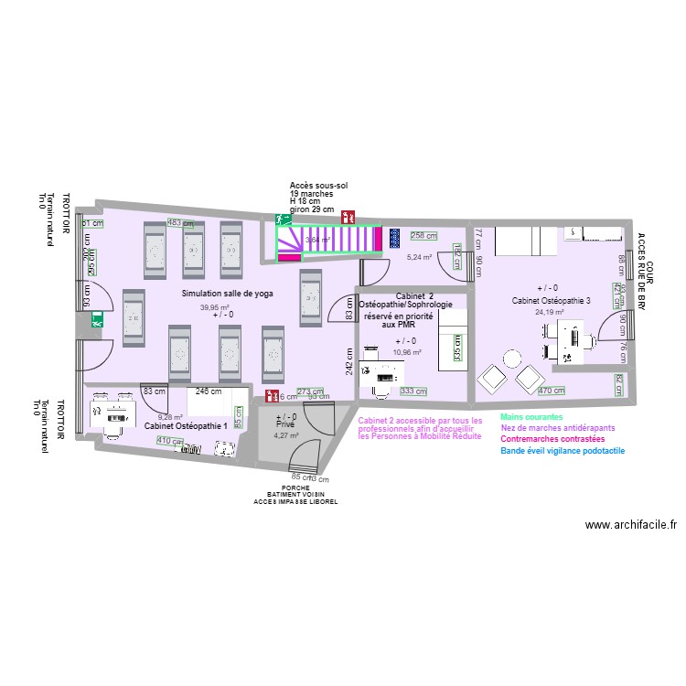 SIMULATION SALLE YOGA RDC CABINET PARAMEDICAL. Plan de 0 pièce et 0 m2