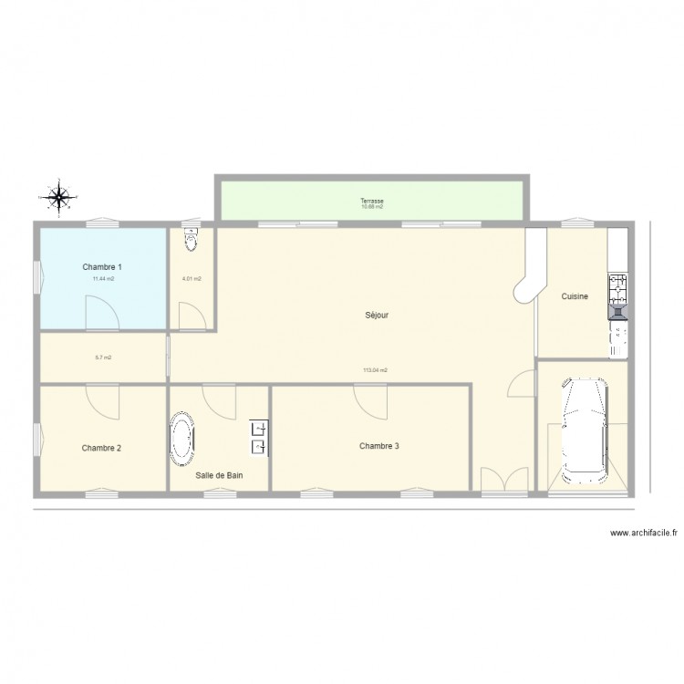 maison plein pied. Plan de 0 pièce et 0 m2