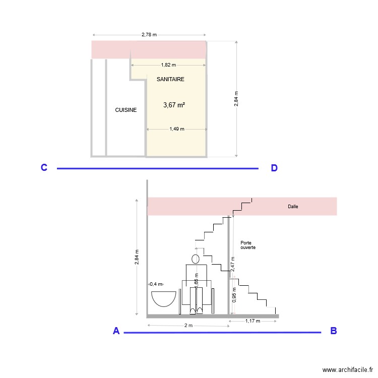 COUPE AB et CD du sanitaire. Plan de 0 pièce et 0 m2