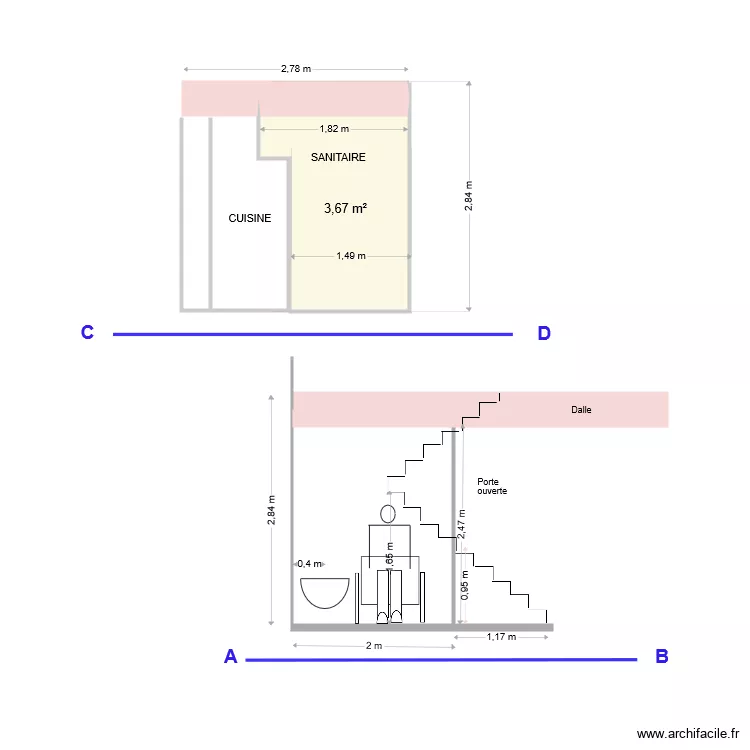 COUPE AB et CD du sanitaire. Plan de COUPE AB et CD du sanitaire. Plan de