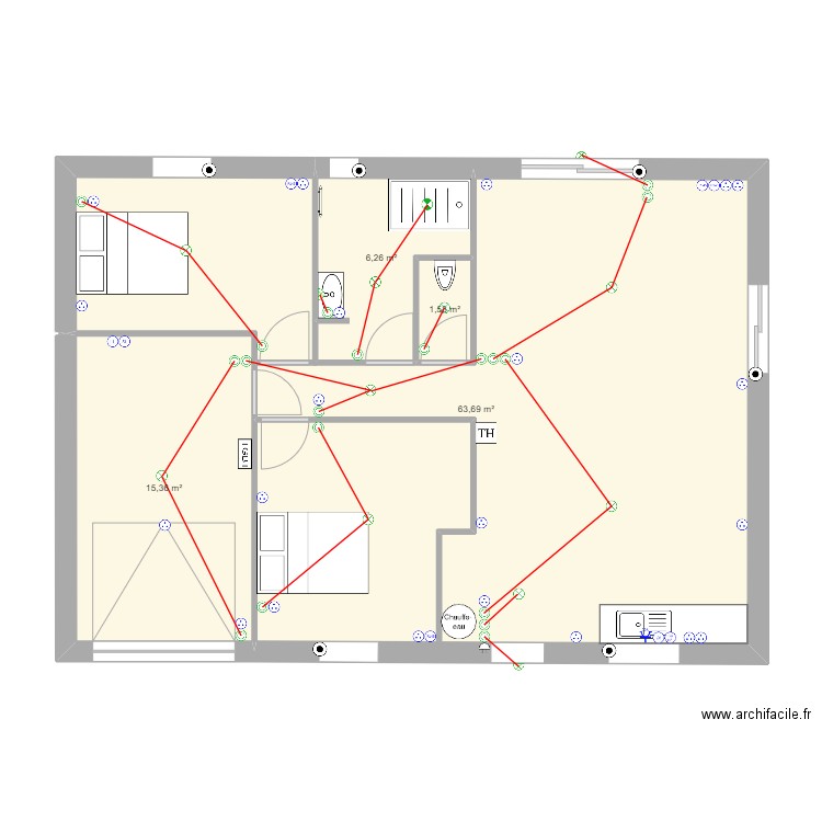 brancherau. Plan de 4 pièces et 87 m2