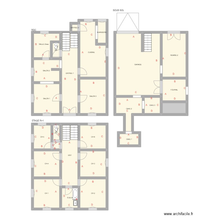 DERIGOIN. Plan de 26 pièces et 194 m2