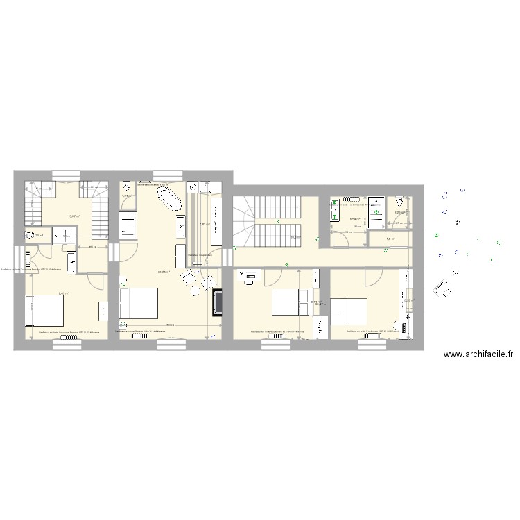 La Soudelle 1er étage   Electicité. Plan de 13 pièces et 139 m2