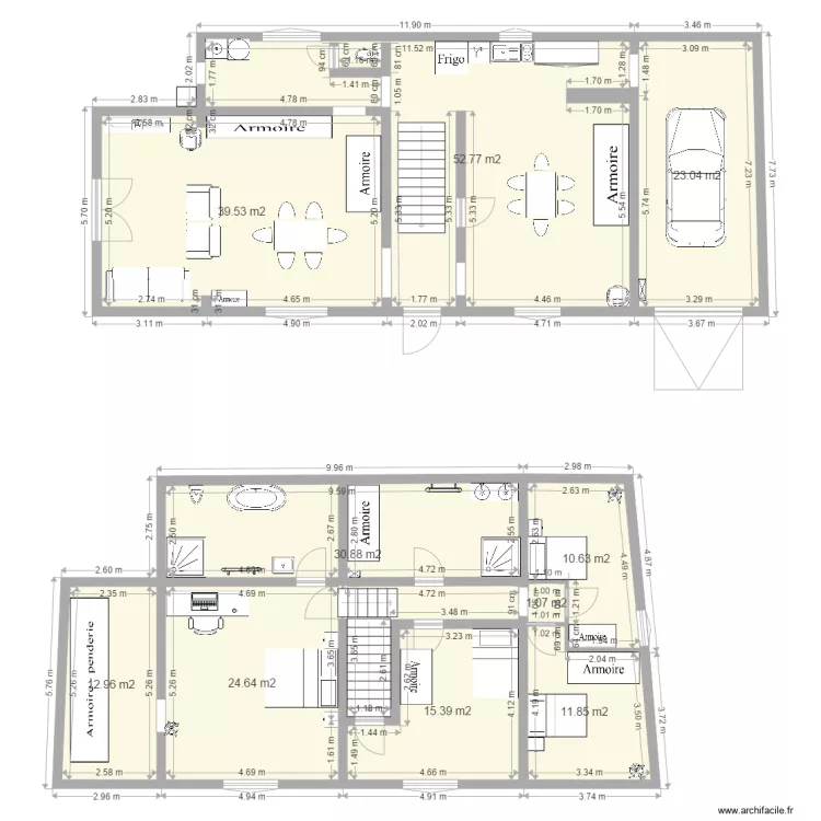 maison sdb mi. Plan de 