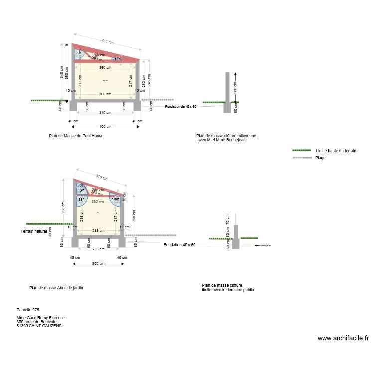 Plan de masse du Projet 1 75 &egrave;me. Plan de 