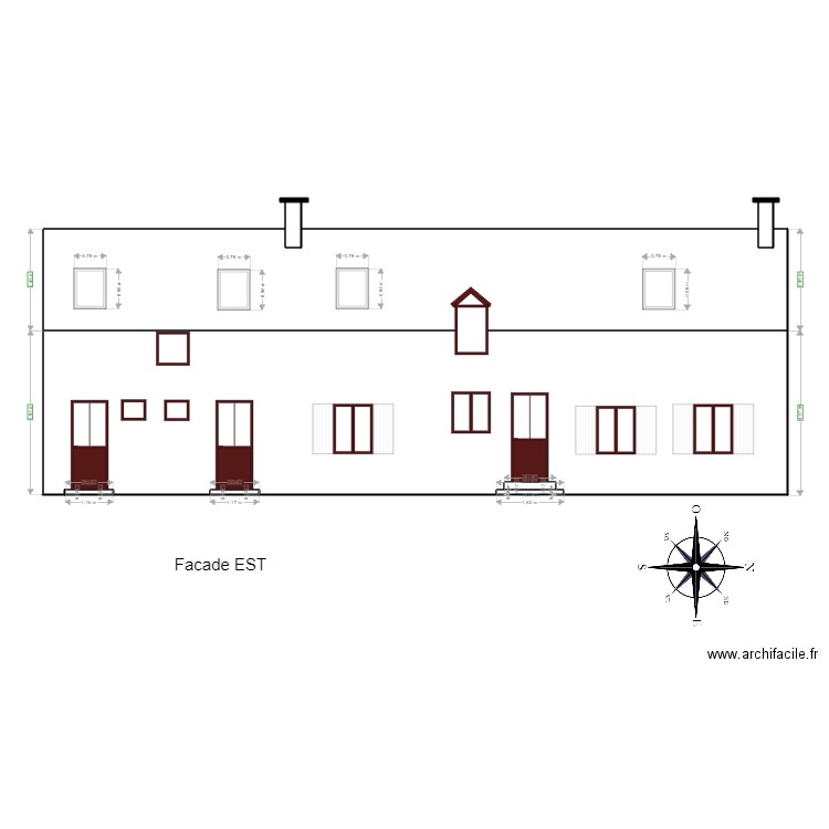 KB facade est. Plan de 7 pièces et 45 m2