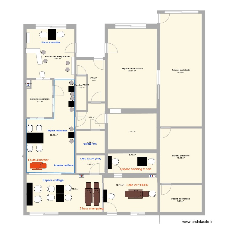 configuration concept avec mobilier  ERP version 2. Plan de 0 pièce et 0 m2