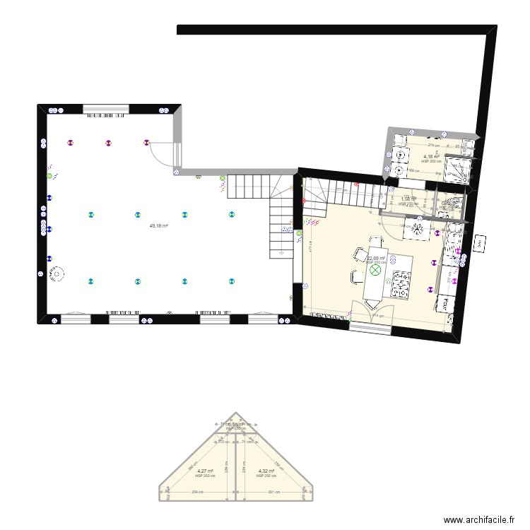 Maison 2 V2 luminaires. Plan de 18 pièces et 179 m2