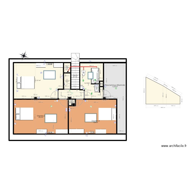 Plan étage - plan permis V4. Plan de 14 pièces et 95 m2