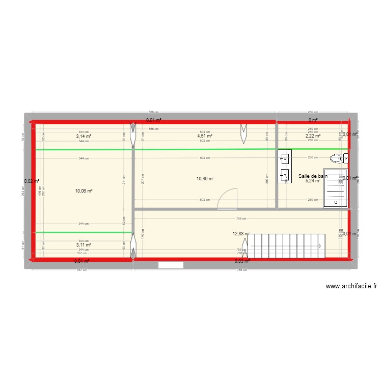 ee3. Plan de 16 pièces et 52 m2