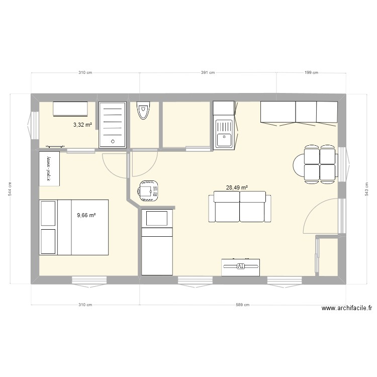 pannecière 2.0 v3. Plan de 3 pièces et 41 m2