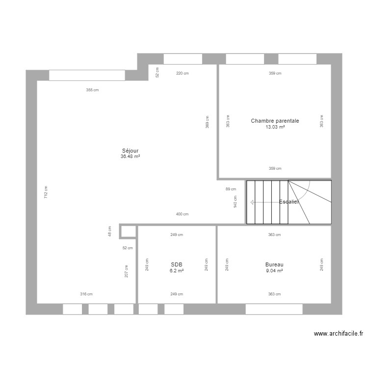 Pardell séjour. Plan de 6 pièces et 69 m2