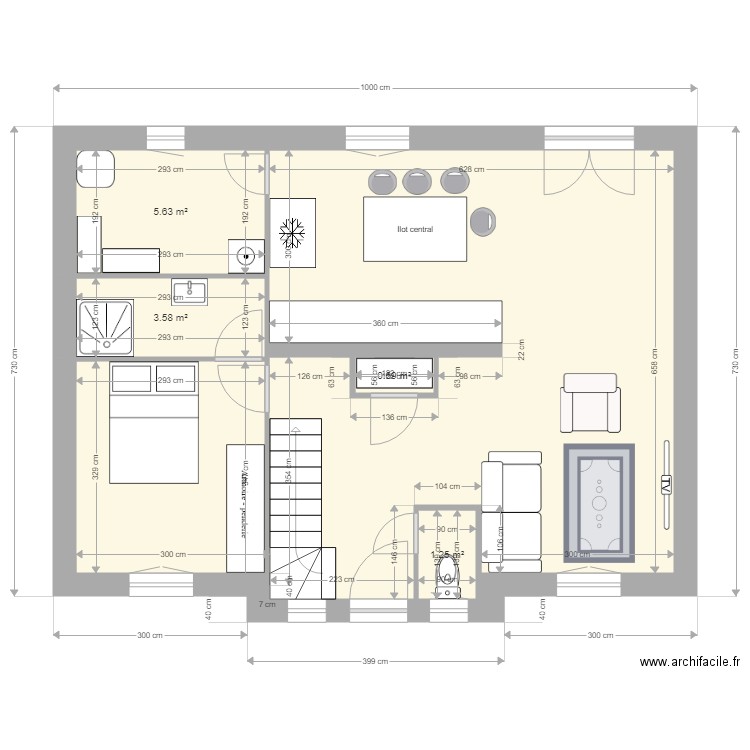 Dalmat RDC. Plan de 5 pièces et 60 m2