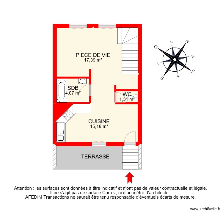 BI 10680 RDC. Plan de 7 pièces et 54 m2