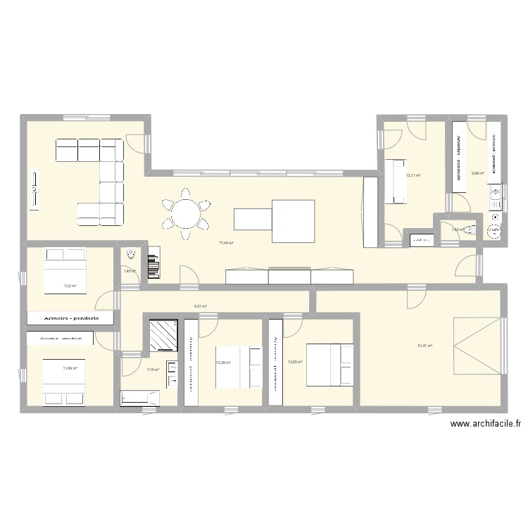 maison pp. Plan de 12 pièces et 199 m2