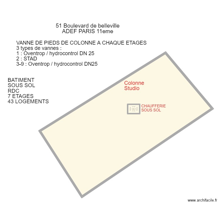 ADEF PARIS 11EME. Plan de 2 pièces et 189 m2