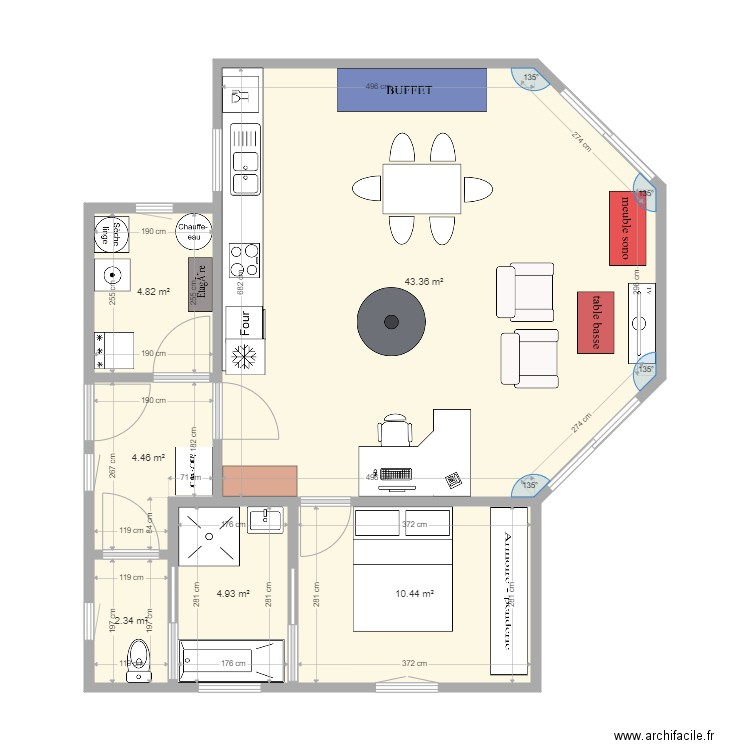 projet hexa. Plan de 6 pièces et 70 m2