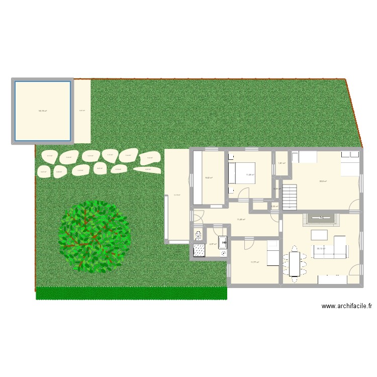 Maison Bisca. Plan de 12 pièces et 124 m2