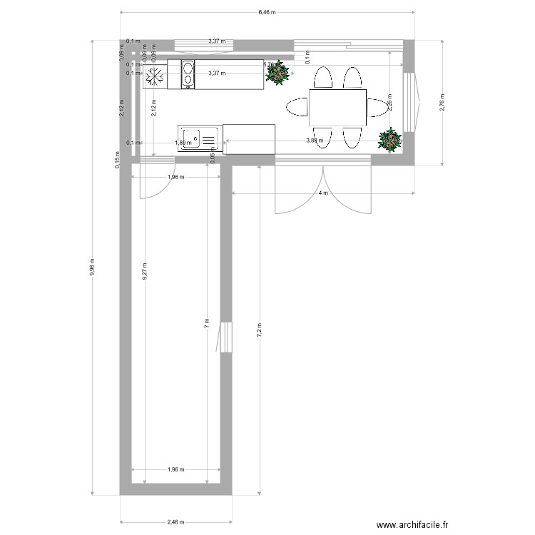 RDJ LA CRIDE. Plan de 3 pièces et 27 m2