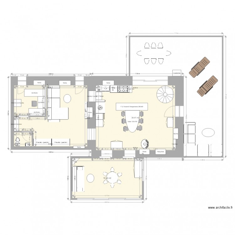 ETAGE . Plan de 3 pièces et 83 m2